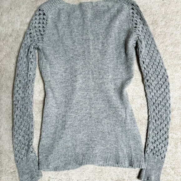 Chelsea28 wool alpaca open knit sweater, gray, S - Picture 2 of 6